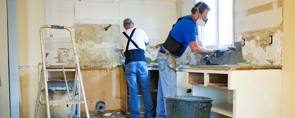 A team of workers renovating a home